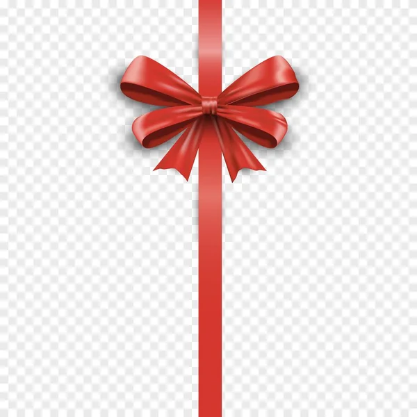 Вертикальный красный шелк подарок бант с лентой изолированы на прозрачном фоне. Валентина или рождественский бант. Подарочные ленты из атласа на продажу. Векторная графика — стоковый вектор