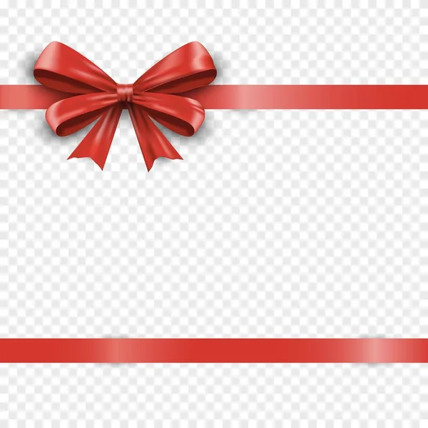 Realistic horizontal red silk gift bow with ribbon isolated on transparent background. Valentine or christmas celebration bow. Satin decoration gift ribbon bows. Vector graphic illustration — 스톡 벡터