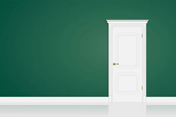 Белая закрытая дверь на зеленой стене в комнате. Дизайн макета для копирования прошлого. Векторная иллюстрация — стоковый вектор