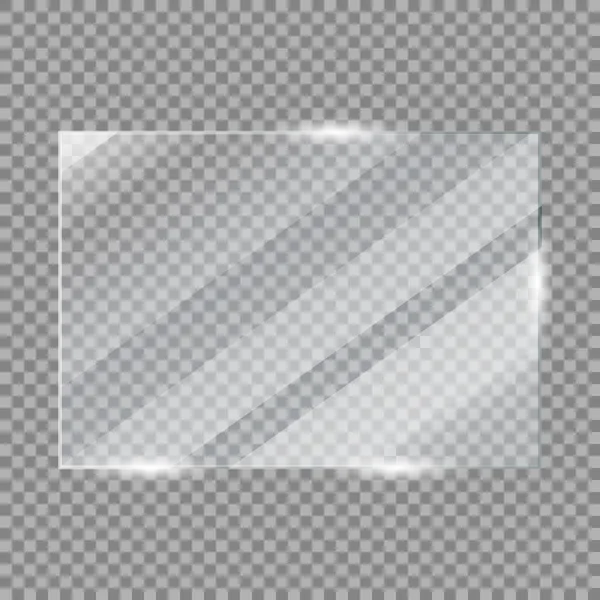 Glass plate frame. Realistic glossy window glass with plexiglass or acrylic light reflections isolated on transparent background. Vector illustration — Stock vektor