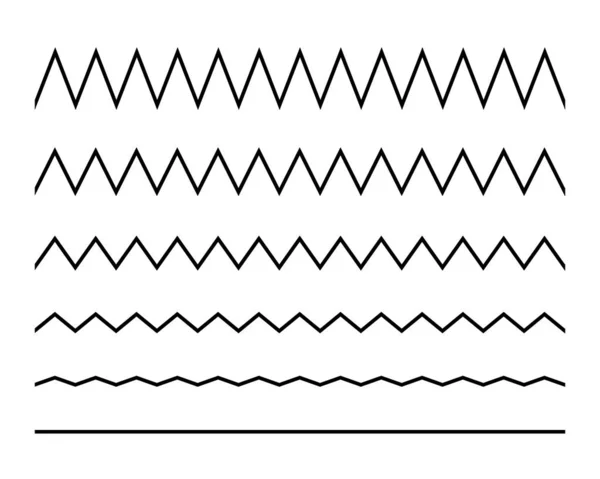 Linee d'onda senza cuciture a zig-zag impostate. Ondeggiante linea orizzontale ondulata nera con bordo. Telaio sottolinea ictus. Illustrazione vettoriale isolata su bianco — Vettoriale Stock