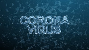Corona virüsü 3D çokgen metin. Mavi arka planda virüs enfeksiyonu salgını afişi var. Vektör sağlık Coronavirüs İllüstrasyonu