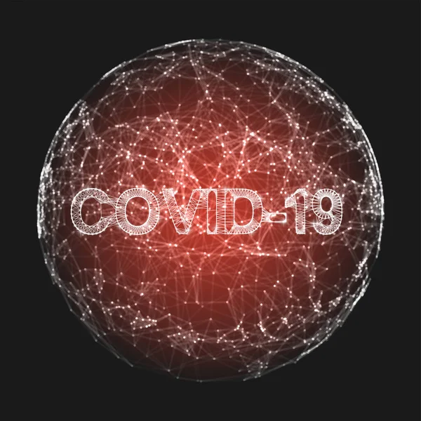 Coronavirus 3D polygonaler Text COVID-19. Banner zur Epidemie von Virusinfektionen auf blauem Hintergrund. Illustration des Vektor-Coronavirus im Gesundheitswesen — Stockvektor