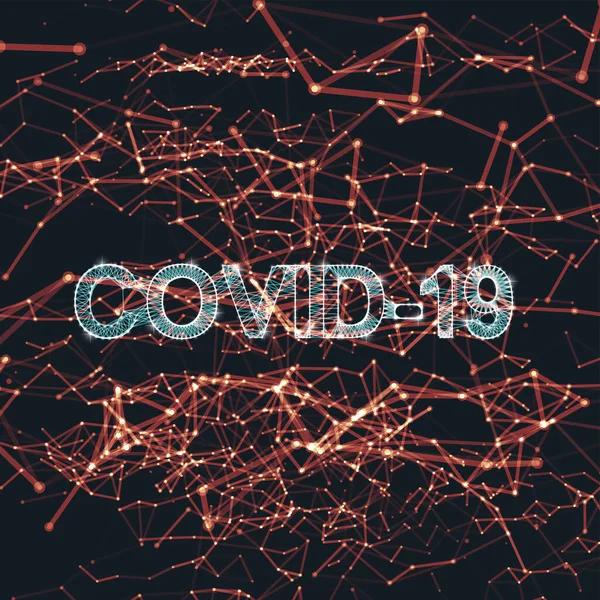 Wirus korony 3d wielokątny tekst COVID-19. Epidemia zakażeń wirusem na czarnym tle. Wektorowa opieka zdrowotna koronawirus ilustracja — Wektor stockowy