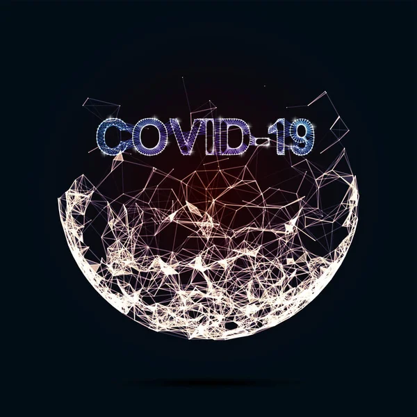 Coronavirus 3D polygonaler Text COVID-19. Banner zur Epidemie von Virusinfektionen auf blauem Hintergrund. Illustration des Vektor-Coronavirus im Gesundheitswesen — Stockvektor