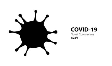 Corona virüsü siyah siluet COVID-19. Beyaz arka planda virüs enfeksiyonu salgını afişi var. Vektör sağlık Coronavirüs İllüstrasyonu