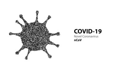 Coronavirus yarım ton siyah noktalar ve COVID-19. Virüs enfeksiyonları salgını afişi beyaz arka planda izole edildi. Vektör sağlık Corona Virüsü İllüstrasyonu