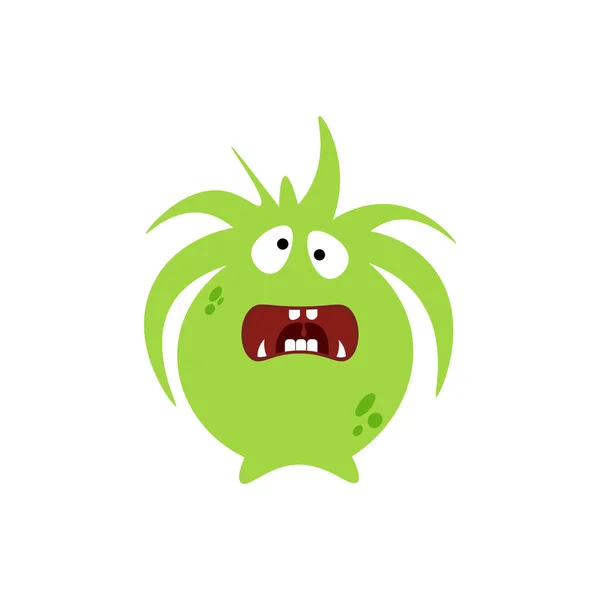 Cartoon plano confundido monstruos icono verde. Los niños juguetean con un monstruo lindo. Ilustración de vectores — Archivo Imágenes Vectoriales