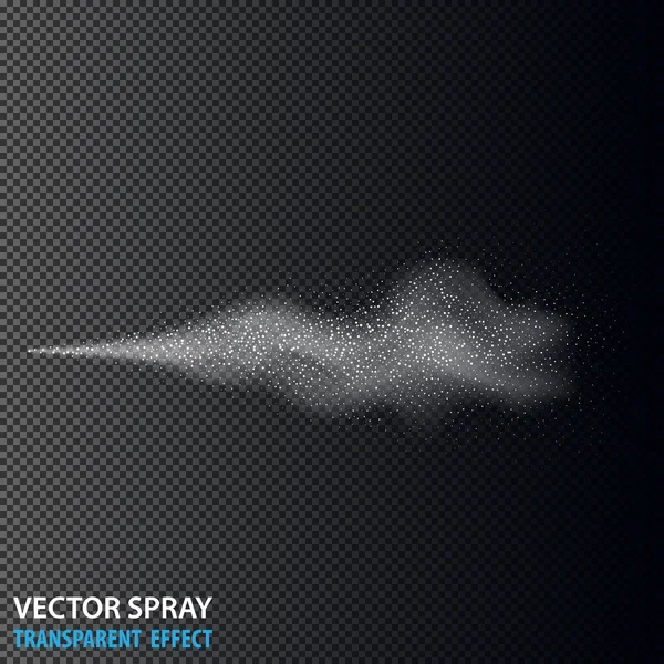 Transparentes Wasserspray-Kosmetikset mit Staub und Punkten. Weiße 3D-Nebelspray-Effekt isoliert auf dem Hintergrund. Vektor versprüht Rauchwirkung — Stockvektor