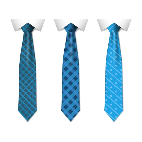 Establezca diferentes lazos azules aislados sobre fondo blanco. Corbata coloreada para los hombres. Ilustración clara del vector — Vector de stock