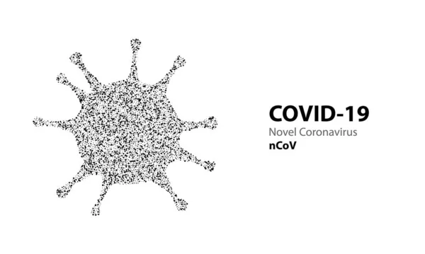 Corona virus halftone particle bacteria with text COVID-19. Bannière épidémique d'infections virales isolée sur fond blanc. Illustration du coronavirus vectoriel — Image vectorielle