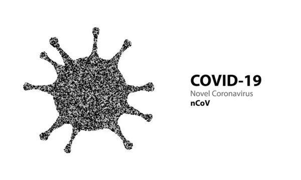 Coronavirus points noirs avec texte COVID-19. Bannière épidémique d'infections virales isolée sur fond blanc. Illustration du virus corona vectoriel — Image vectorielle