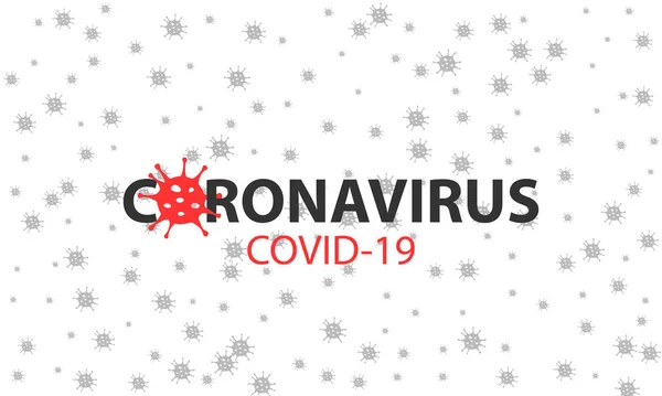 Banner de virus Corona con texto COVID-19. Modelo epidémico de infecciones de virus sobre fondo blanco. Ilustración del coronavirus sanitario del vector — Vector de stock