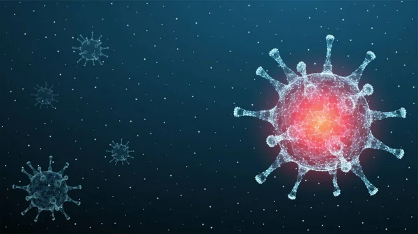 Corona virus 3d veelhoekige tekst. Virusinfecties epidemische banner op blauwe achtergrond. Vector gezondheidszorg coronavirus illustratie — Stockvector