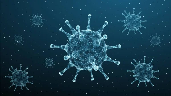 Virusul Corona 3d agent patogen covid-19. Infecții virale banner epidemic pe fundal albastru. Vector de îngrijire a sănătății coronavirus ilustrare — Vector de stoc