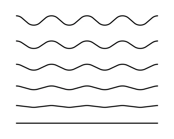 Linee d'onda senza cuciture a zig-zag impostate. Ondeggiante linea orizzontale ondulata nera con bordo. Telaio sottolinea ictus. Illustrazione vettoriale isolata su bianco — Vettoriale Stock