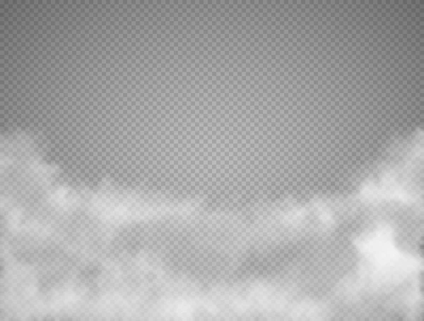 Туман або дим виділяють прозорий спеціальний ефект. Білий вектор хмарність, туман або смог фон. Векторні ілюстрації — стоковий вектор