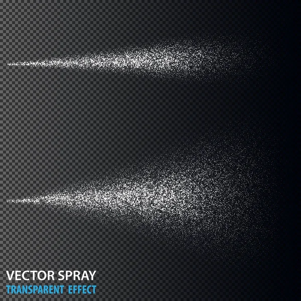 Transparentes Wasserspray-Kosmetikset mit Staub und Punkten. Weiße 3D-Nebelspray-Effekt isoliert auf dem Hintergrund. Vektor versprüht Rauchwirkung — Stockvektor