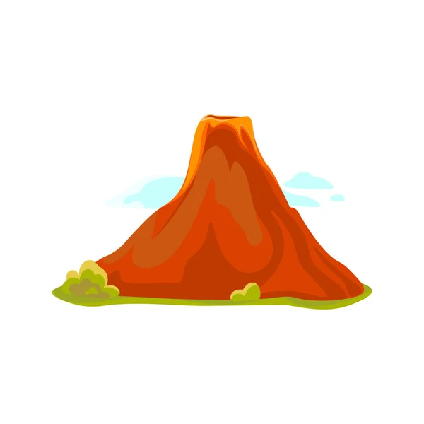 Vulcão quente dos desenhos animados com magma e lava. Vulcano rock montanhas ícone isolado no branco. Ilustração vetorial — Vetor de Stock