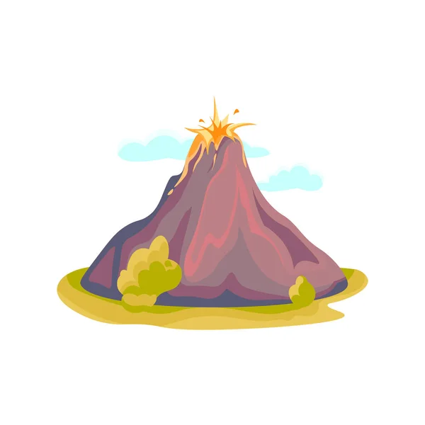 Heißer Vulkan mit Magma und Lava. Vulcano Rock Berge Ikone isoliert auf weiß. Vektorillustration — Stockvektor