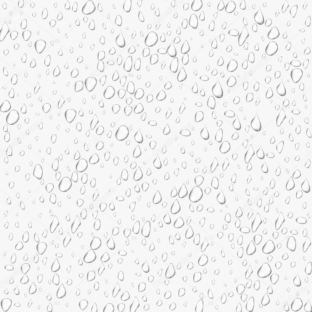 Different realistic transparent water drops. Glass bubble drop condensation surface on isolated background. Vector clean drop splash