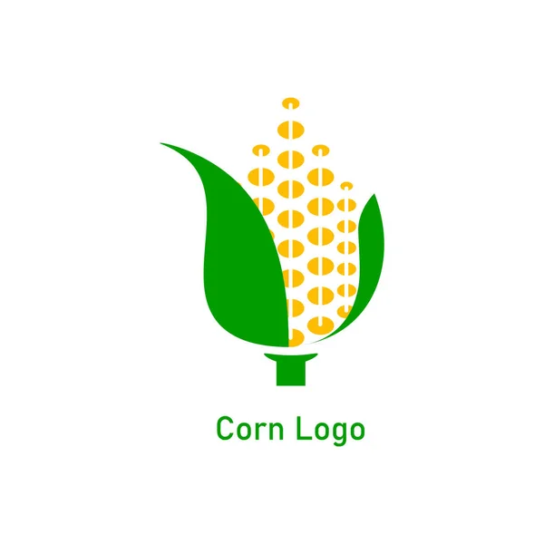 Corncob logo ontwerp. Geel maïszaad en groen blad geïsoleerd op witte achtergrond. Vector organische korrelillustratie — Stockvector