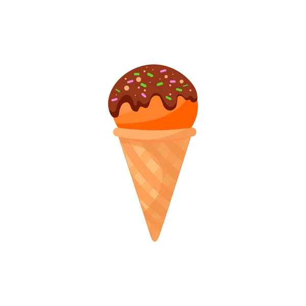 Nourriture orange crème glacée isolée sur blanc. Cartoon doodle gaufre cône crème glacée. Gâteau vectoriel illustration — Image vectorielle