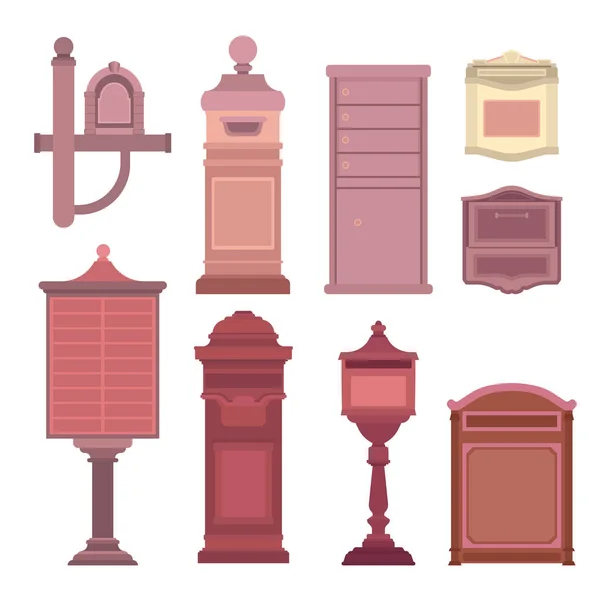 Mail boxes collection in flat style. Postbox icon set isolated on white. Vector illustration — Stock Vector