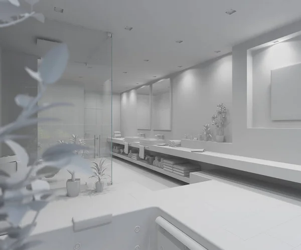 3D rendu intérieur d'une salle de bain moderne — Photo