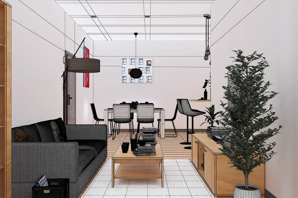 Rendering interno 3D di un appartamento — Foto Stock