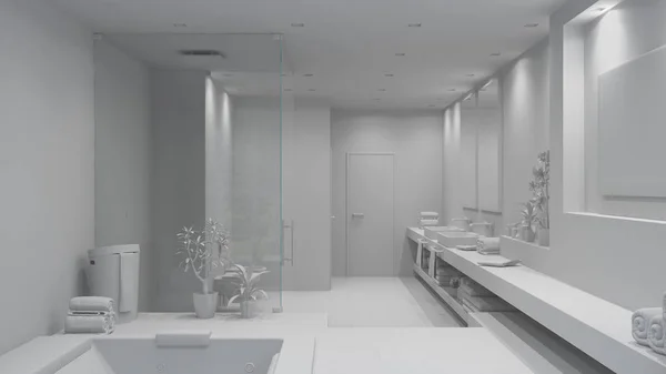 3D Interior rendering of a modern bathroom Stock Picture