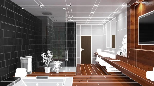 3D Interior renderização de um banheiro moderno — Fotografia de Stock