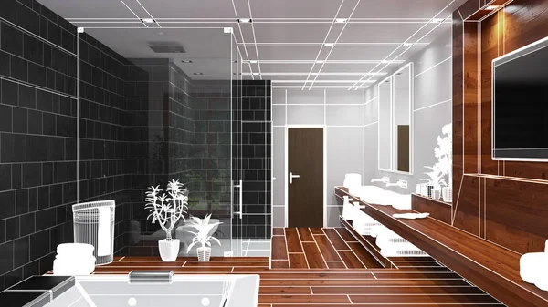 3D rendu intérieur d'une salle de bain moderne — Photo