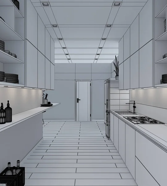 3D renderowania wnętrza mieszkania — Zdjęcie stockowe