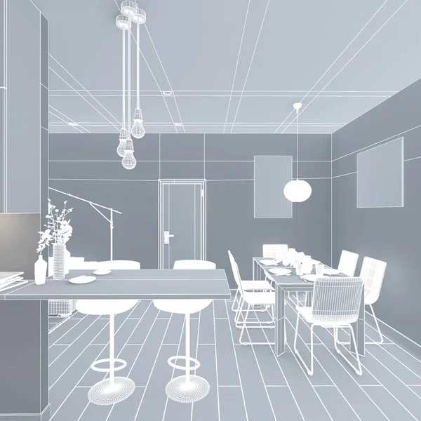 3D Representación interior de un apartamento — Foto de Stock