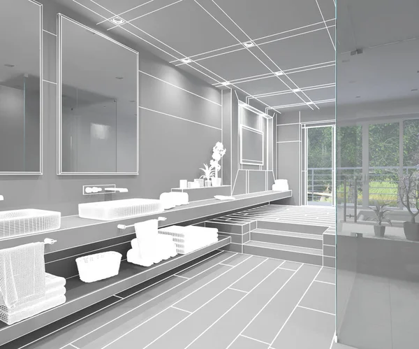 3D Representación interior de un baño moderno — Foto de Stock