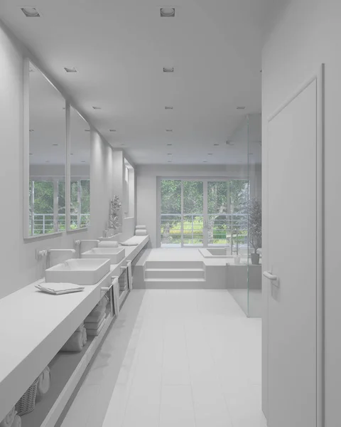 Rendering interior 3D dari kamar mandi modern — Stok Foto