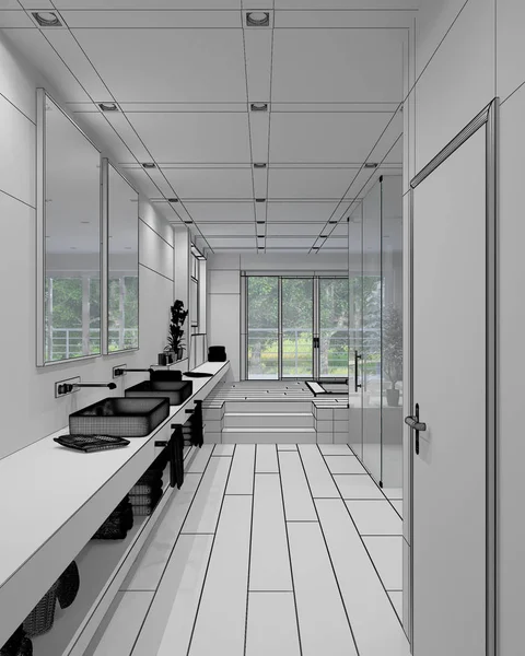 3D-Innenausstattung eines modernen Badezimmers — Stockfoto