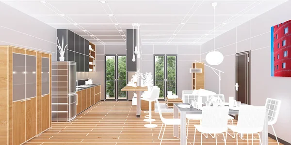 3D interieur rendering van een appartement — Stockfoto