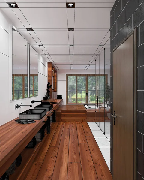 3D-Innenausstattung eines modernen Badezimmers — Stockfoto