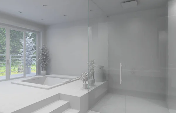 3D rendu intérieur d'une salle de bain moderne — Photo