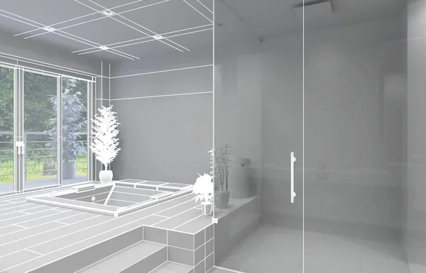 3D Interior rendering of a modern bathroom — Stock Photo, Image
