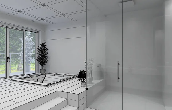 현대적인 욕실의 인테리어 3d 렌더링 — 스톡 사진