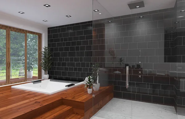 3D Interior renderização de um banheiro moderno Fotos De Bancos De Imagens Sem Royalties