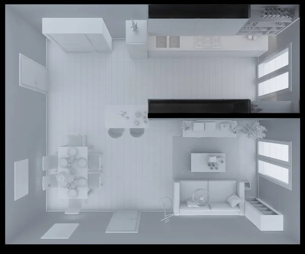Rendering interno 3D di un appartamento — Foto Stock