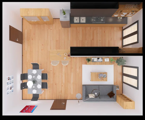 3D Interiør rendering af en lejlighed - Stock-foto