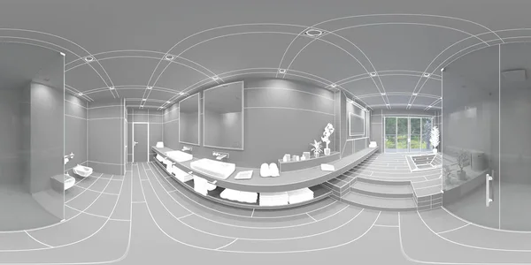 3D Interior renderização de um banheiro moderno para a realidade virtual — Fotografia de Stock