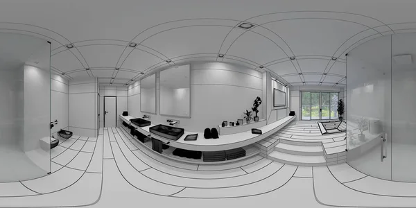 3D Interior renderização de um banheiro moderno para a realidade virtual — Fotografia de Stock