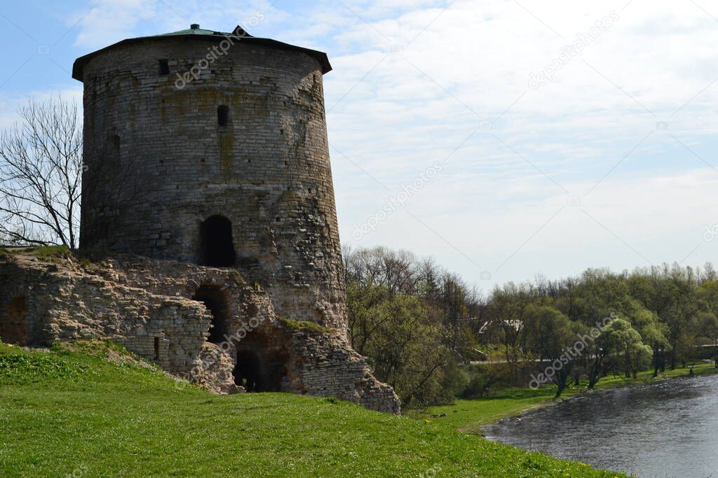 An old stone tower. Pskov.