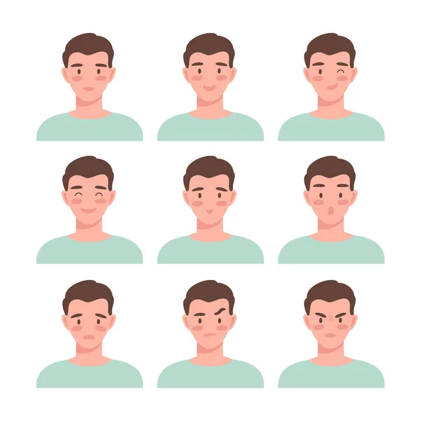 Mladý Muž Vyjadřující Pozitivní Negativní Emoce Vektorové Ilustrace Mužský Portrét — Stockový vektor